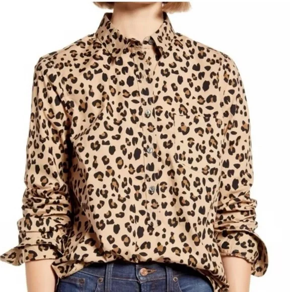 JCREW Leopard Print Popover Cotton Top Blouse Classic Animal Print 14 - Picture 7 of 7